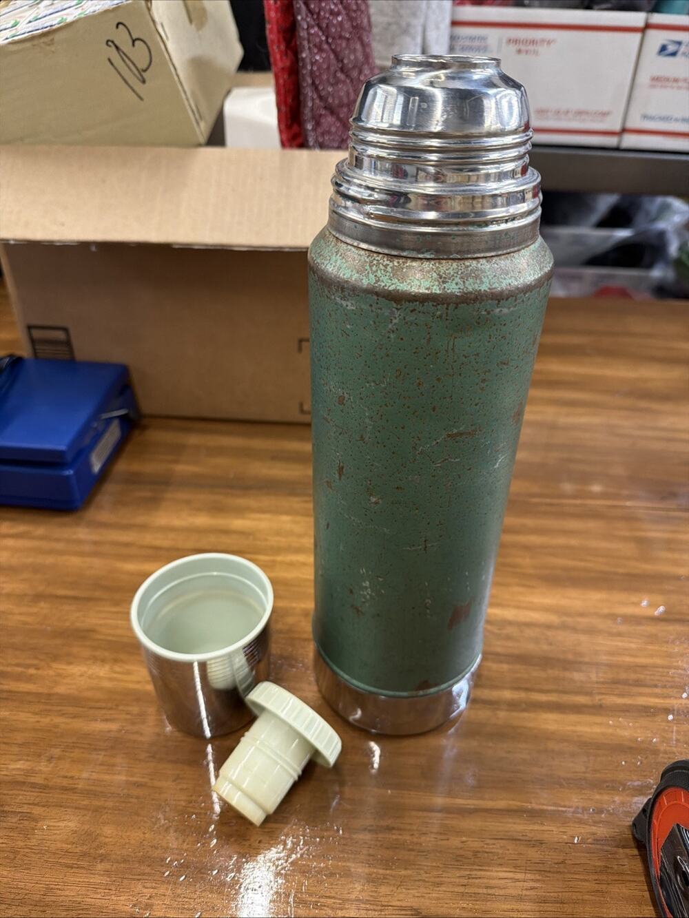 Vintage Aladdin Stanley Thermos Metal Green Retro Vacuum Bottle A-944C 100 Cup